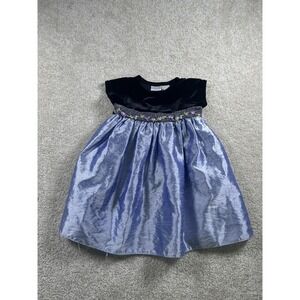 Perfectly Dressed Dress Girls 12 Black Purple Velvet Floral Trim Holiday‎ Party